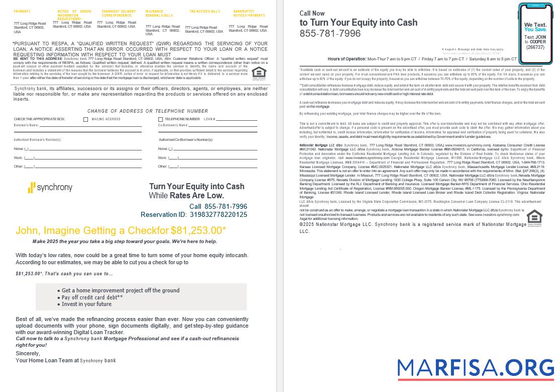 Blank USA Synchrony Bank mortgage loan statement in Word and PDF formats , 4 pages 3 4 download for verification